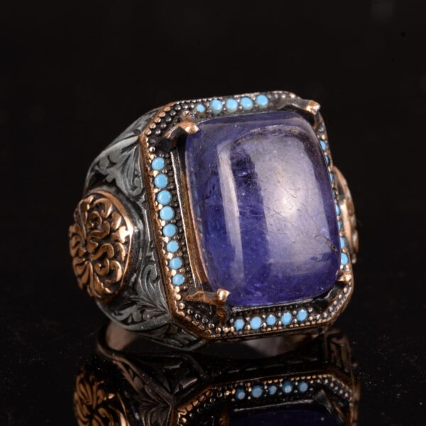 Doğal Tanzanite Taş Yüzük, El İşi 925 Ayar Gümüş Yüzük