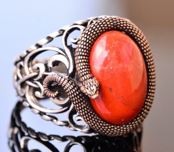 Doğal Bloodstone Taş Yılan Yüzük, El İşi Yüzük, Gümüş Erkek Yüzük, için Hediye, Gümüş Accessory, Kahverengi