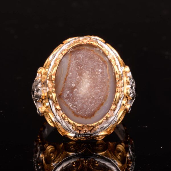Gümüş Doğal Kristal Druzy Kuvars Yüzük (Model-2)