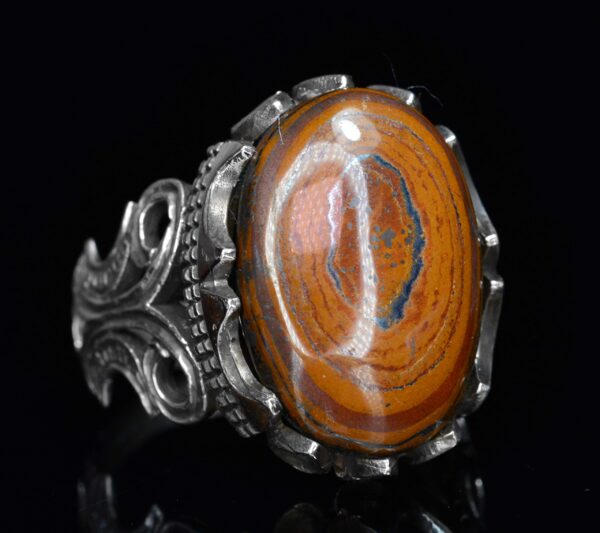 925 Ayar Gümüş Erkek Yüzük Doğal Iron ile Tiger Eye Taş