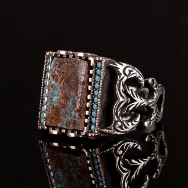 Rectangular Gümüş Yüzük, 925 Doğal Arizona Turkuaz Taş Yüzük (Style-3)