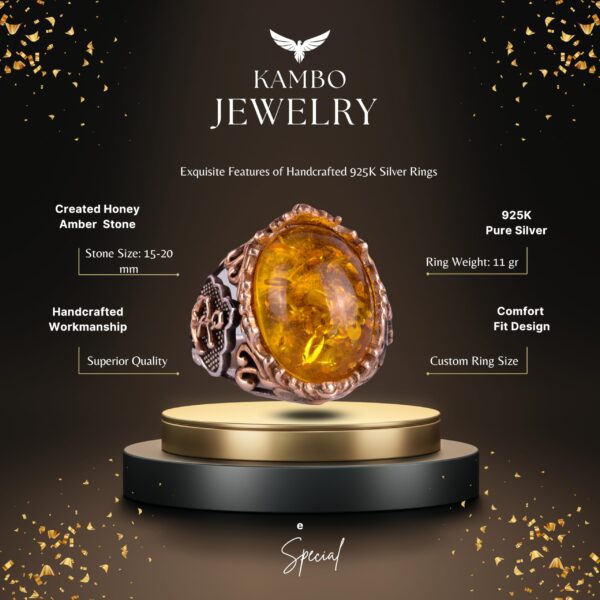 Honey Amber Artificial Taş Yüzük, 925 Ayar Gümüş Yüzük, Denizci Octopus Gümüş Yüzük - Various & Different Koleksiyonu