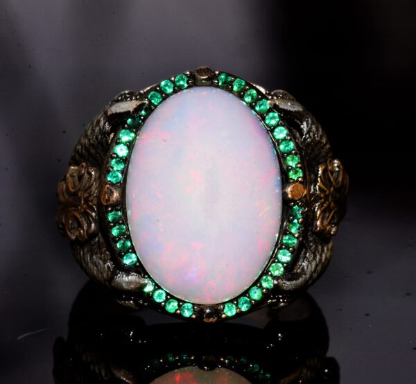 Gerçek Doğal Avustralya Opal Taşlı 10.00 Karat Yüzük - Özel Erkek Yüzüğü - Gümüş Büyük Yüzük