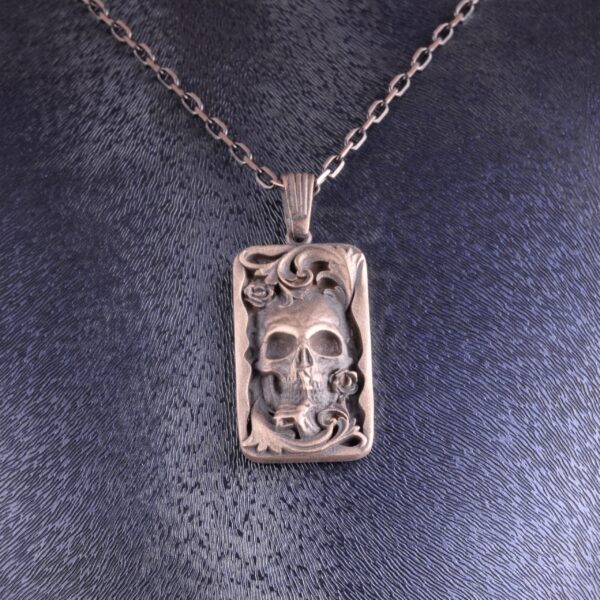 KAMBO 925 Ayar Gümüş Kafatası Kolye – Gotik İskelet Kolye – Vintage Stil Kafatası Takı – El Yapımı Açıklama Kolye – Ona