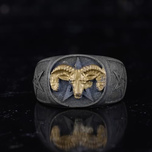 KAMBO Ram Kafatası Pentagram Erkek Yüzüğü – 925 Ayar Gümüş Altın Kaplama Koç Başı – El İşi Okült Gotik Sembol Takı – Dark Fantasy Bildiri Yüzüğü — KAMBO 925 ayar gümüş el yapımı takı (görsel 8)