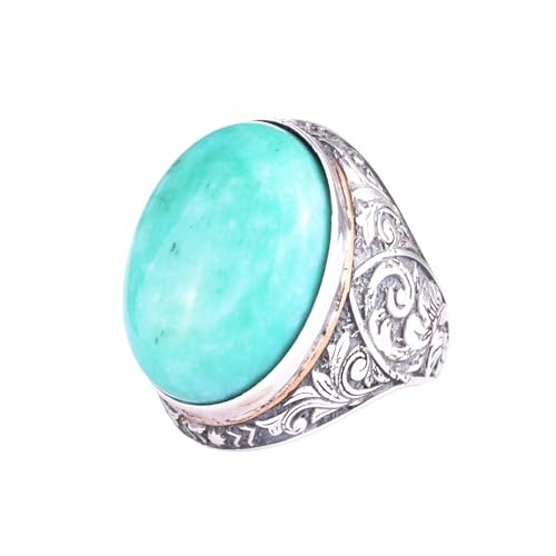 KAMBO Amazonit Taşlı Erkekler için Büyük Yüzük - Oval Mavi Yeşil Taş Vintage Kazınmış Bildiri Yüzüğü - 925 Ayar Gümüş El Yapımı Erkek Takı — KAMBO 925 ayar gümüş el yapımı takı (görsel 2)